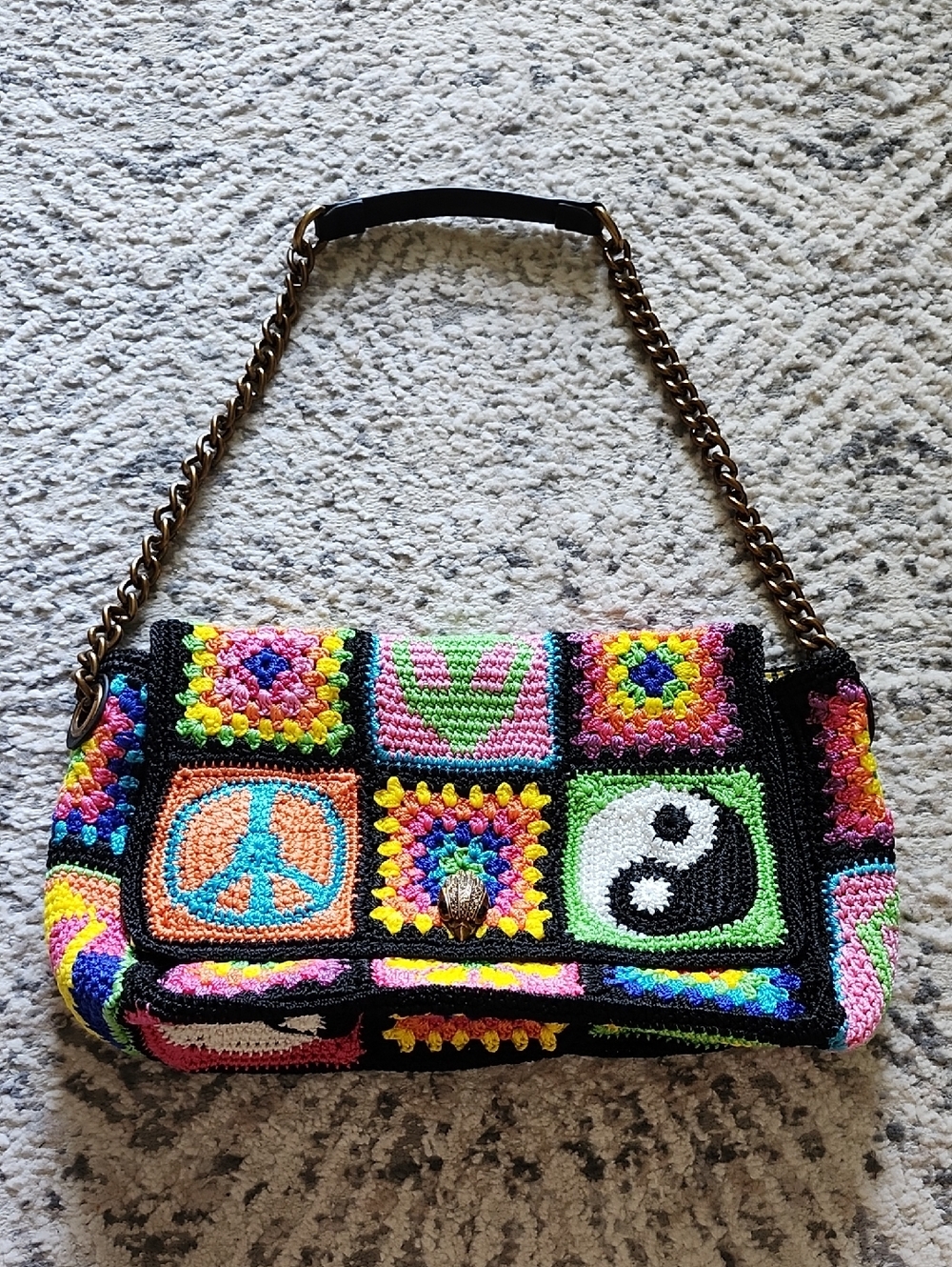RARE Kurt Geiger Kensington Large Retro Peace Love Crochet Shoulder Bag